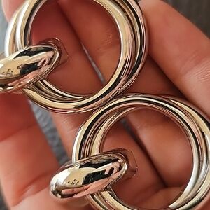 VTG Classic Double Hoop Silver-Tone Drop Earrings